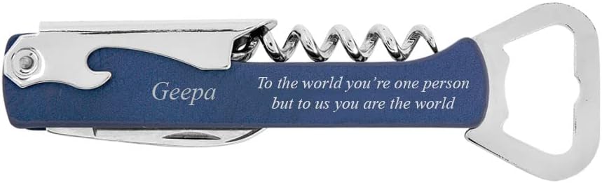 Geepa To The World You're One Person But To Us You Are The World - Stainless Steel Faux Leather Leatherette Multi-Tool Corkscrew Wine Bottle Beer Opener with Foil Cutter