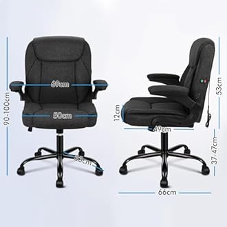 ELFORDSON Massage Office Chair, Mid-back Executive Comfy Office Chairs with 90° Flip-up Armrests, Adjustable Height, Swivel, Ergonomic Heavy-duty Gaming Chair, Fabric Linen, Black
