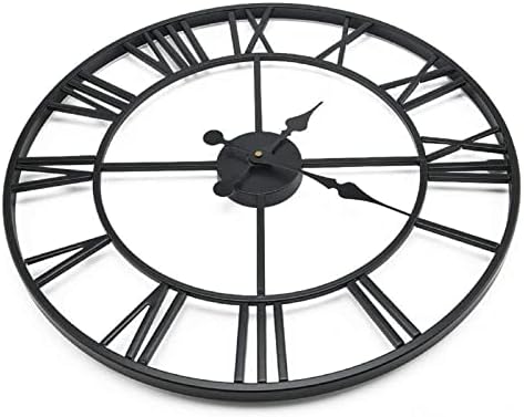 YORKING Vintage Large Wall Clock 60CM Vintage Black Round Metal Silent Non ticking Battery Operated Clock Skeleton Roman Numerals Hanging Clock for Living Room Bedroom Kitchen Decor Cafe Hotel Office