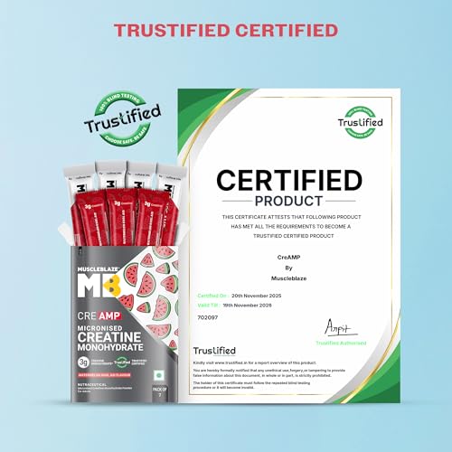 Image of MuscleBlaze Micronised Creatine Monohydrate CreAMP Powder, 7 Sachets | Watermelon Kool Aid | Trustified Certified Creatine | Travel Pack