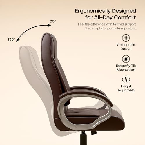 Image of Green Soul Kiev Orthopedic Boss Chair | Leatherette Office Chair | Ergonomic Executive Chair with Spacious Cushioned Seat | Heavy Duty Metal Base | Rocking Function (Brown)