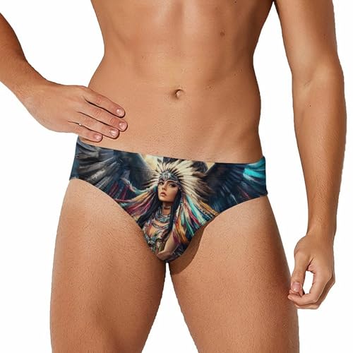 Native Indian U.S. Beauty Mens Swim Briefs Quick Dry Triangle Trunks Swimsuit Swimming Bikini Swimwear