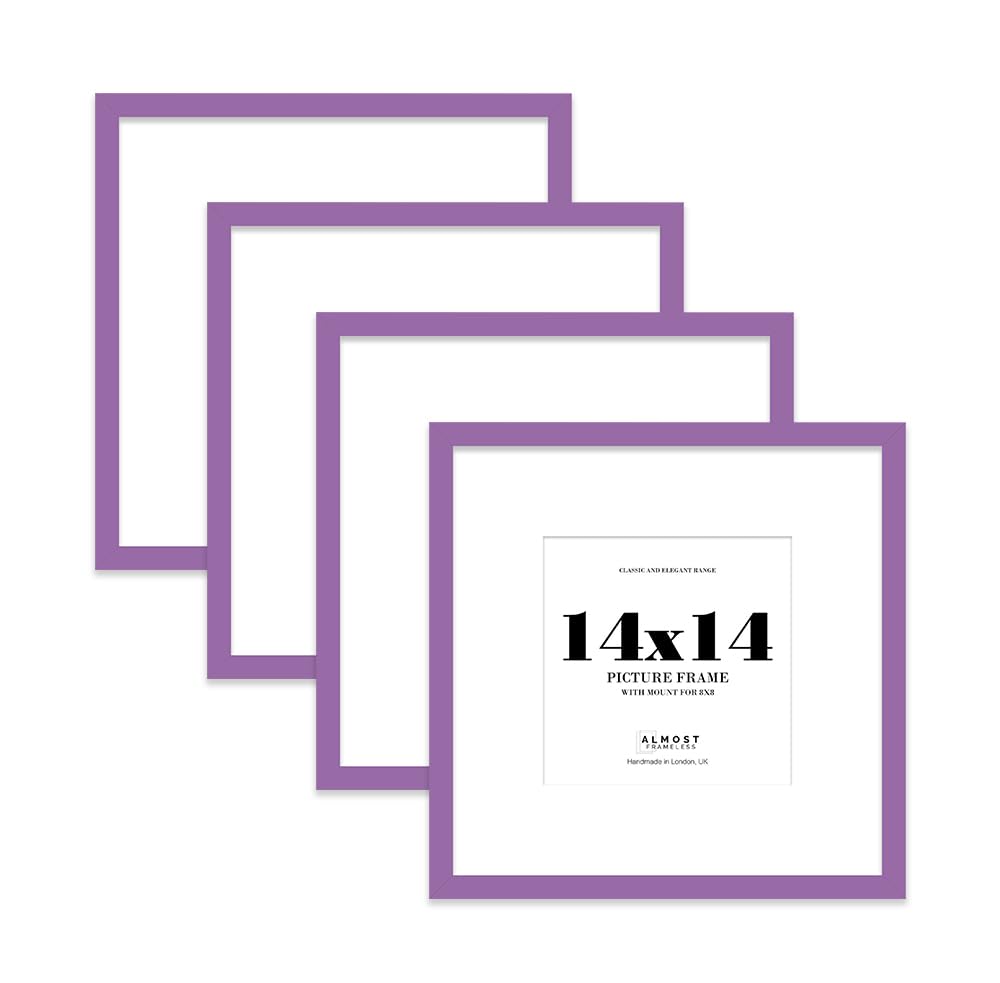 14x14 Purple Picture Frame with Large Mount for 8x8 Photos, Prints - Modern Square Wall Frame, Set of 4