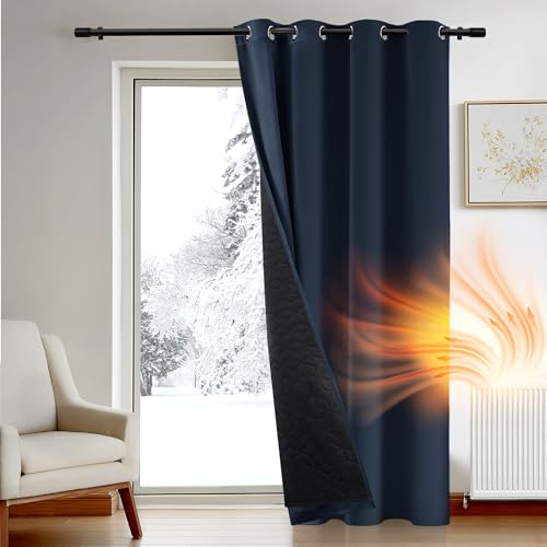Deconovo Door Curtains Thermal with Thick Microfiber Quilted Lining, Winter Energy Saving Blackout Curtain for Daughts Reducing, Eyelet Thermal Curtain, 52 x 84 Inch, Navy Blue, 1 Panel