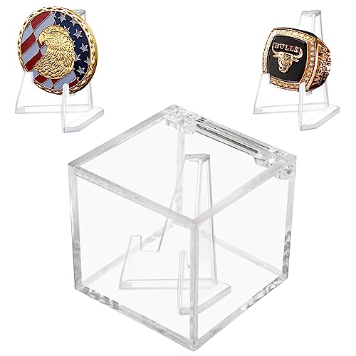 Championship Ring Display Case Clear Acrylic Championship Ring Holder Box Acrylic Display Easel Coin Stand Holder Holder Box for Storage Championship Ring and.Coin (1 2.36 Inch)