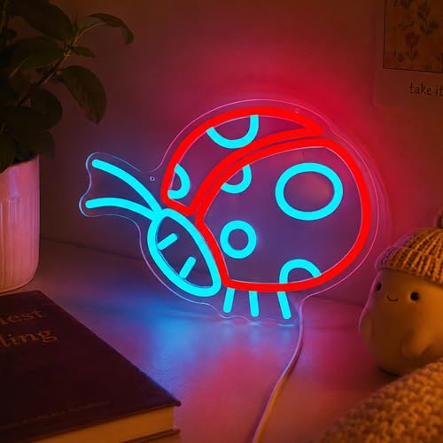 Image of Ladybug Neon Signs for Wall Decor Cute Neon Sign Ladybug Led Sign Ladybug Light Up Sign Dimmable Neon Lights for Bedroom Birthday Party Easter Christmas Ladybug Decor Gifts
