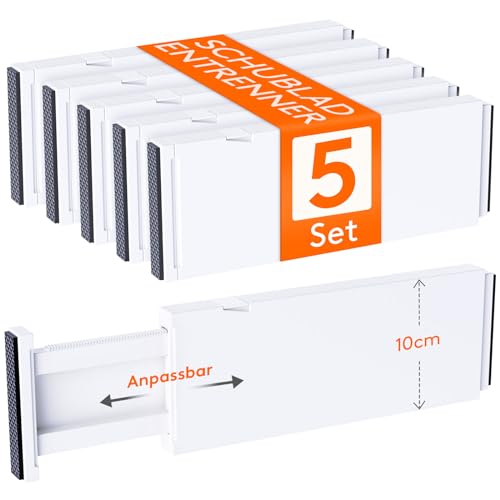 Lifewit 5er Set Schubladentrenner Kunststoff(28-44.5cm), Verstellbar Schubladen Organizer für Kleidung, Kleiderschrank Schubladen Ordnungssystem für Schlafzimmer/Kommode/Küche/Büro zur Organisation