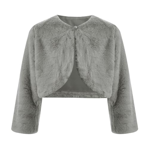 YiZYiF Bolero Shrug for Girls Faux Fur Dress Coat Open Front Crop Jacket Party Dress Cover Up Cardigan Tops