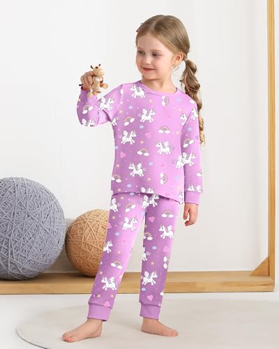 Mikrdoo Baby Girls Pajamas Long Sleeve 2Piece PJs Soft Toddler Sleepwear, Bright Purple Unicorn, 18-24 Months - Thumbnail 3