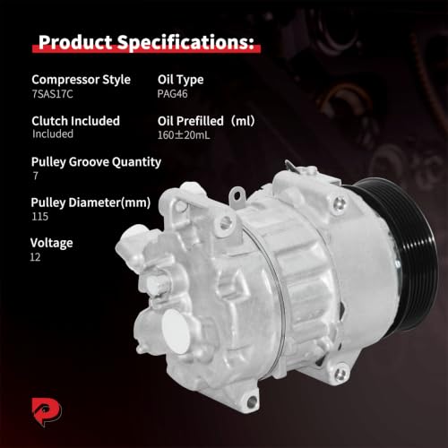 Image of PHOBOOS A /C compressor with Clutch Compatible with Toyota Highlander 2014-2016 3.5L & Lexus RX350 2016-2020 3.5L, RX350L 2018-2019, IS250 IS300 IS350, GS300 GS350, RC300 RC350, 7SAS17C Compressor
