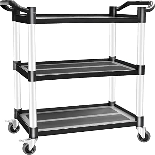 ANRYAGF Utility Carts with Wheels Rolling Cart Food Service Cart Restaurant Office Warehouse Heavy Duty Cart 510 lbs Capacity, Lockable Wheels, Rubber Hammer, 31.5" X 16.9" X 38.9" Black