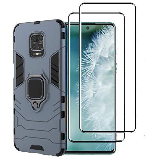 XIFAN Capa para Xiaomi Redmi Note 7, [robusto] anel metálico suporte [funciona com a montagem de carro magnético] Case capa, preto 2 peças protetor de ecrã, Xiaomi Redmi Note 9 Pro/9 Pro Max/9S, 2 em 1 azul