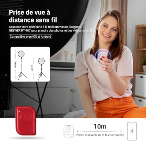 Trépied 63" avec Ring Light NEEWER 10 pouces bicolore et télécommande smartphone - 5