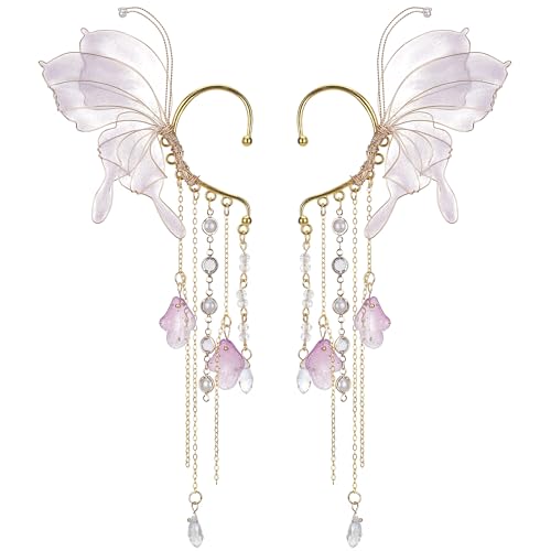 FRESHME Butterfly Elf Ear Cuffs - Fairy Ear Cuffs with Tassel Non Pierced Mermaid Ears for Women Renaissance Accessories