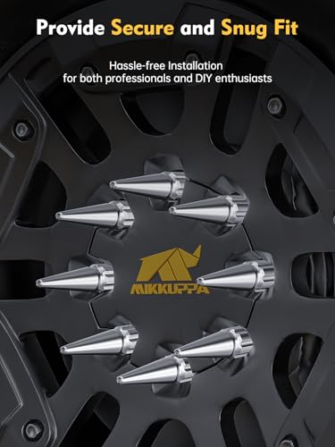 Image of MIKKUPPA M14x1.5 Wheel Spike Lug Nuts, Chrome 32PCS 4.4 inch Tall Acorn Lug Nut | 14x1.5 Solid with 1 Socket Key, Replacement for Chevy Silverado 1500 2500 3500, F-150 F-250 F-350