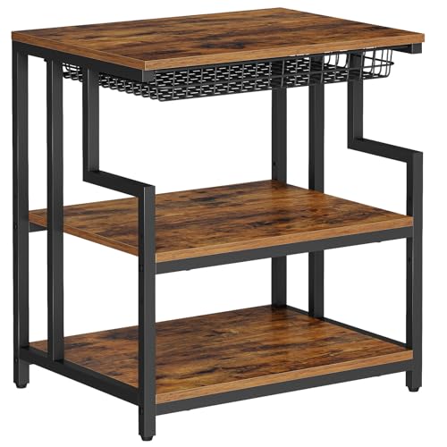 HOOBRO Druckerständer mit Ablagen, Druckerregal mit Schublade Lagerung, 60 x 50 cm 3-stöckiger Druckertisch, für Wohnzimmer, Küche, Büro, Vintagebraun und Schwarz EBF10PS01
