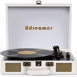 Vinyl Record Player Suitcase with Built-in Speakers, Portable Turntable with RCA, Line in,Bluetooth and Headphone Jack for Records, Vintage LP Player in PU Leather White - Les Beatles, Paul McCartney, John Lennon, RIngo Starr, George Harrison