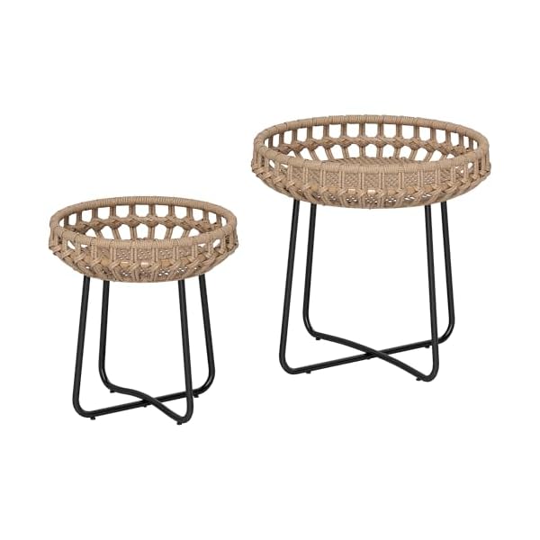 Outsunny Beistelltisch-Set Polyrattan rund Braun