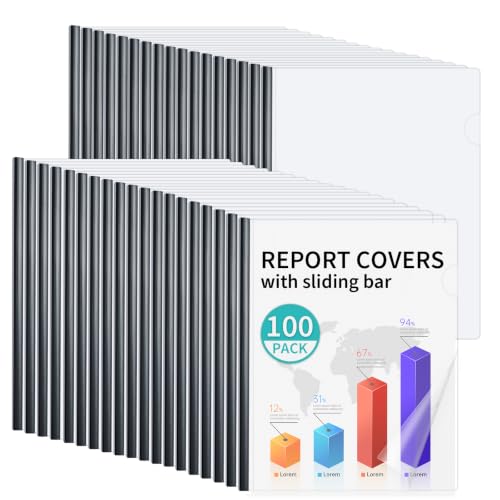 Binditek Clear Report Covers with Sliding Bars, 70 Sheet Capacity, 100 Pack