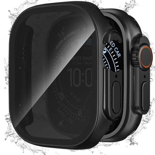 Zumyzu Waterproof Privacy Case Compatible with Apple Watch Ultra 3/2/1 49mm with Anti-peep Screen Protector, iWatch Face Cover Protective Bumper for iWatch Case 49mm Black