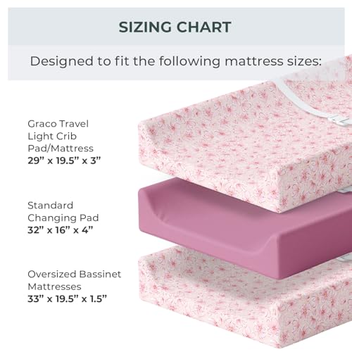 Image of Pobibaby 2 Pack Changing Pad Covers for Girls - Premium Cotton Blend Baby Diaper Changing Table Cover, Soft Breathable Girl Nursery Pad Sheets for Standard Pads 16x32 Newborn Bedding (Blossom)