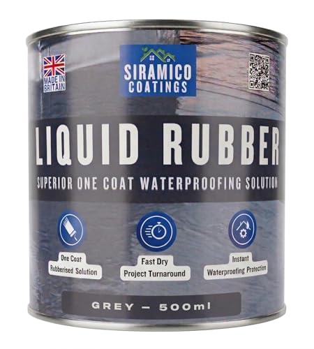 Siramico Coatings Liquid Rubber Roof Coating | Instant Leak Seal Technology I Quick Drying One Coat Waterproofing Sealant | Black Grey & Clear (Grey 500ml)