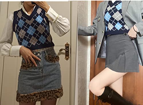 Image of Women's Sweater Vest,Y2K Sleeveless Pattern Preppy Style Knitted Crop Tank Top for Girl