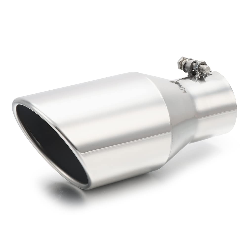 LCGP 2.5 Inch Inlet Exhaust Tip,2.5" x 4" x 9" Polished Exhaust Tailpipe Tip for Truck With Bolt On Design