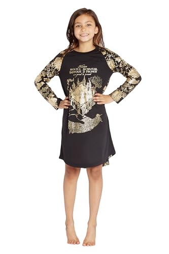 INTIMO Big Girls Harry Potter Marauders Map Raglan Nightgown (8) Black