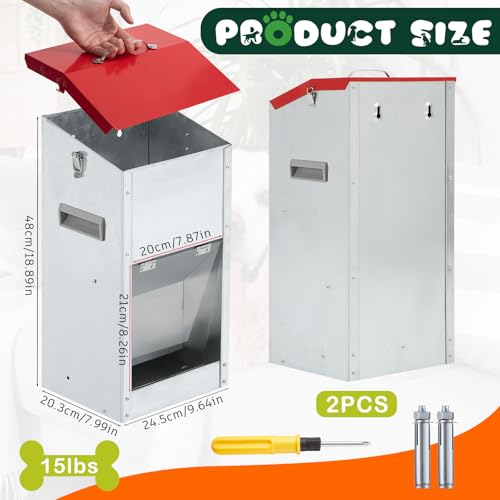 2 Pcs 15 Lbs Large Automatic Dog Feeders with Handle Acrylic Panel Galvanized Gravity Feeder Outdoor Hanging for Doggie Breed Dog Food Dispenser Container(Red) - Image 3