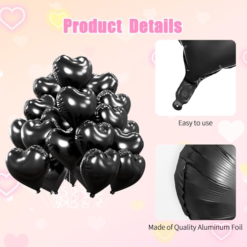 Image of 20pcs Black Heart Balloons, 18 Inch Foil Heart Shape Love Mylar Balloons for Birthday Wedding Valentine's Day Party Decorations (Black)