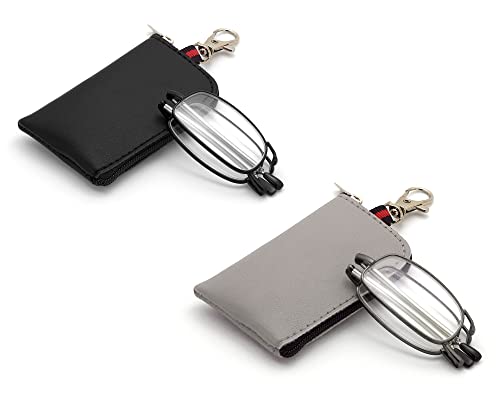 Autojouls Folding Reading Glasses, Key Chain Bag Readers Compact Easy Carry Readers Glasses (2-Pack, Black Gunmetal 1.5 x)