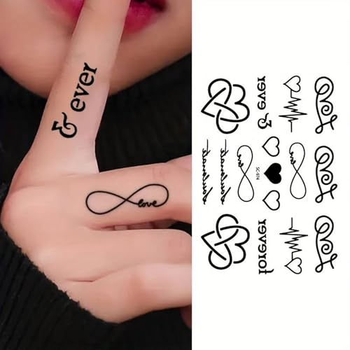 Image of 20 Sheets Black Tiny Infinity Rose Flowers Butterfly Temporary Tattoos For Women Adults Temp Tatoo Sticker, Realistic Small Arrow Crescent Moon Sun Star Fake Tattoos For Finger Hands Waterproof Decals