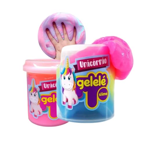 Slime De Unicórnio Gelelé Massinha Meleca Balde Tradicional Brinquedo Diversão Coloridos (Kit 2 Potes Com 152 Gramas)