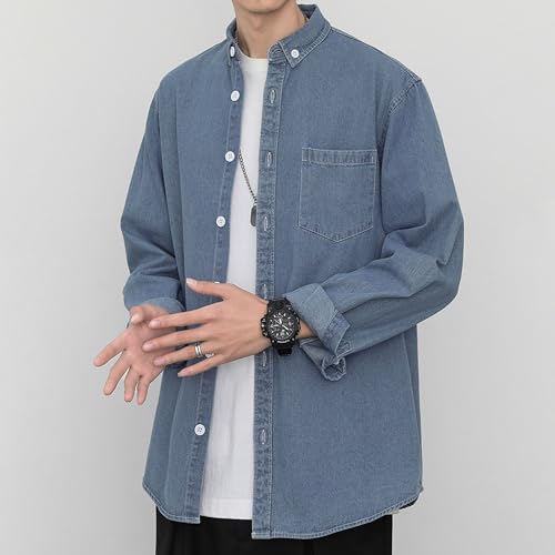 Maiyifu-GJ Men's Denim Jackets Cotton Lightweight Casual Loose Jean Jacket Fashion Distressed Button Down Trucker Coats2