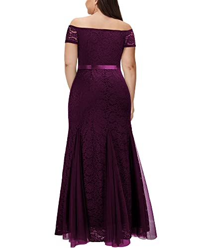 Image of Miusol Women's Plus Size Formal Off Shoulder Vintage Floral Lace Mermaid Maxi Evening Party Dress