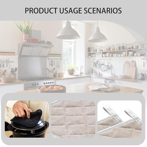4-Piece Square Heat Resistant Pot Holders - Black Kitchen Gloves & Mats for Safe Baking, Cooking & Serving - Image 3