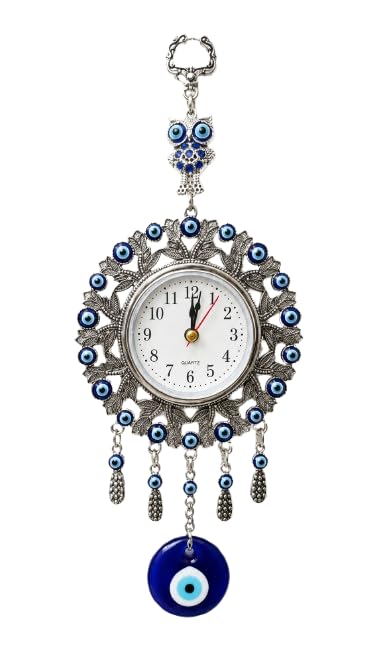 Evil Eye Wall Hanging Clock with Owl Charm | Decorative Nazar Hanging Wall Clock for Home, Office, Living Room & Main Door Decor | 12 Inch-image-32