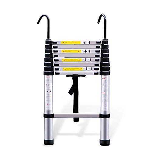 Escalera de aluminio Escalera telescópica de extensión 2M-6M con gancho Escalera telescópica portátil for trabajo pesado for ascensores Constructores de viviendas Ático Loft ( Size : 4.4m/14.4ft ) Cover