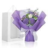 Foyucool Ramo de flores de ganchillo, ramo de rosas de punto hecho a mano con bolsa de regalo para decoración del hogar, flor con acabado de ganchillo para boda, día de la madre, día del profesor y
