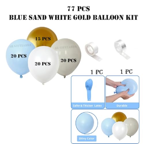 Image of AR Giftzadda Retro Sand White Blue Gold Balloons 77 pcs Pastel Blue Gold and Sandwhite Balloons Garland Kit for Welcome Baby Wedding Birthday Anniversary Party Decorations (DP 5)