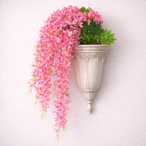 Image of CraftVatika Pink Cascading Wisteria Artificial Flower Bunch with Flexible Stems | Realistic Hanging Floral Bouquet | Decorative Flower for Wall Vase, Living Room | Wedding Anniversary Party Gift