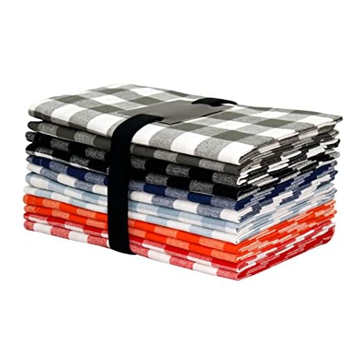 COTTON CRAFT - 12 Pack Gingham Checks Oversized Dinner Napkins - Multi Color Pack - 20x20-100% Cotton – Contains a Colorful Assortment of Two Each of Black, Navy, Grey, Red, Wedgewood, and Orange