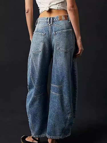 Women's Barrel Jeans Vintage Wide Leg Mid Rise Baggy Boyfriend Denim Ankle Pants4