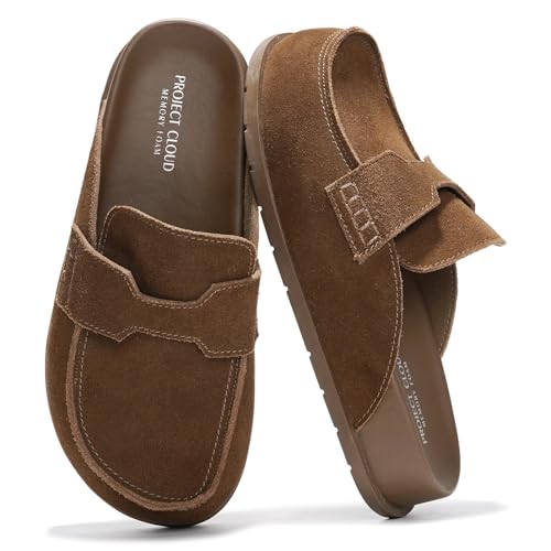 Project Cloud 100% Genuine Leather Womens Clog - Memory Foam Arch Support Non-Slip Sole Mules & Clogs for Women Footwear - Platform Winter Shoes (Foamy)