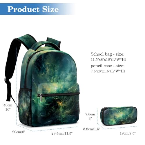 Sac à dos de voyage étudiant avec trousse à crayons verte multicolore - 2