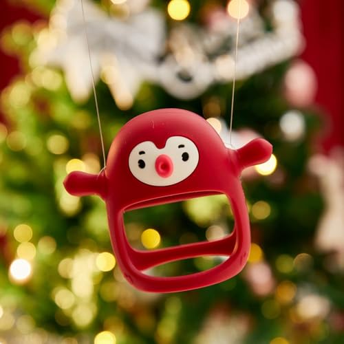 Image of Penguin Buddy Never Drop Silicone Baby Teething Toy for 0-6month Infants, Baby Chew Toys for Teething Pain Relief, Hand Teether for 3-6Months,Gum Massager for Babies (Red)