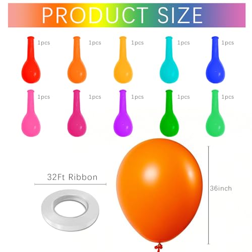 Image of Assorted Rainbow Balloons 10 Pack 36 inch Round Bright Latex Balloons Assorted Colors for Birthday Baby Shower Wedding Party Birthday Decorations Supplies Arch Garland