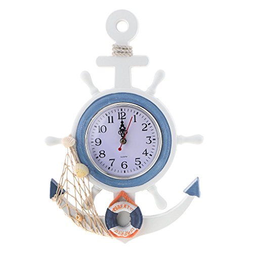 Tubayia - Reloj de pared decorativo con ancla náutica para sala de estar y dormitorio