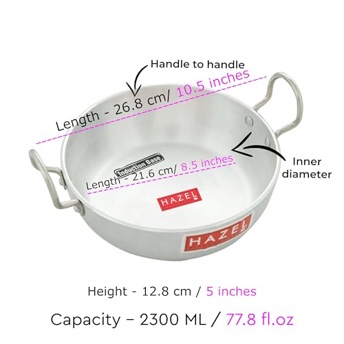 HAZEL 2300 ML Aluminium Kadhai with Handle | 4mm Thick Induction Base Kadai for Cooking | Heavy Aluminium Cookware for Daily Use - Image 4